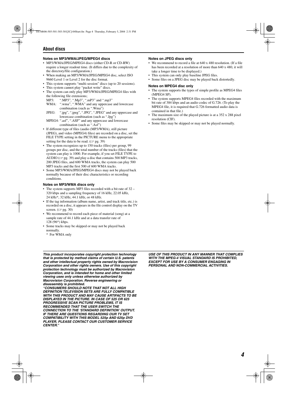 About discs | JVC TH-M606/TH-M603 User Manual | Page 7 / 52