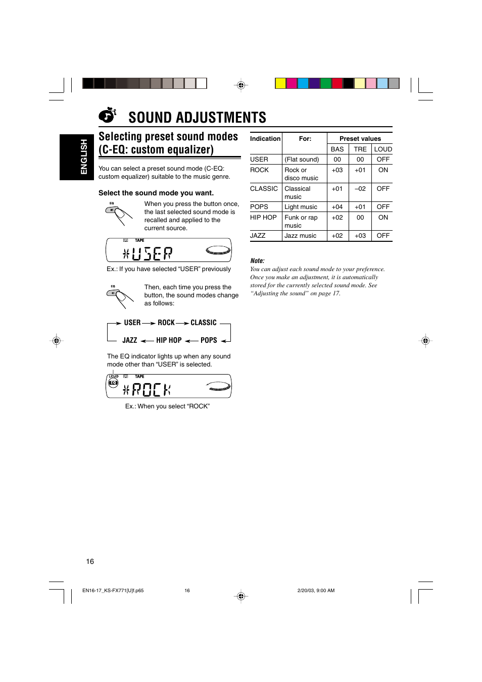 Sound adjustments | JVC GET0139-001A User Manual | Page 16 / 33
