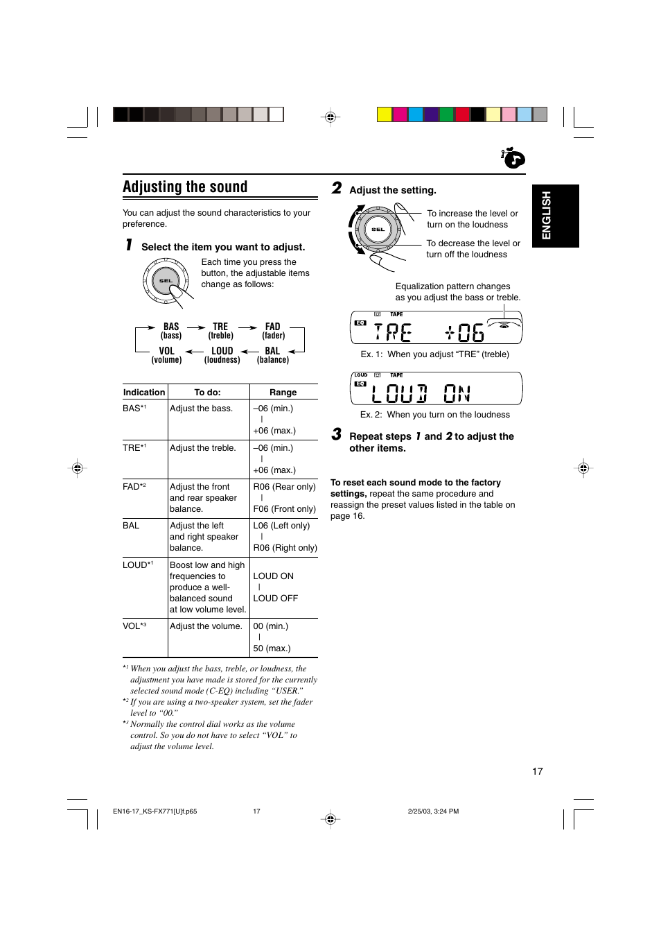 Adjusting the sound, English | JVC GET0139-001A User Manual | Page 17 / 33