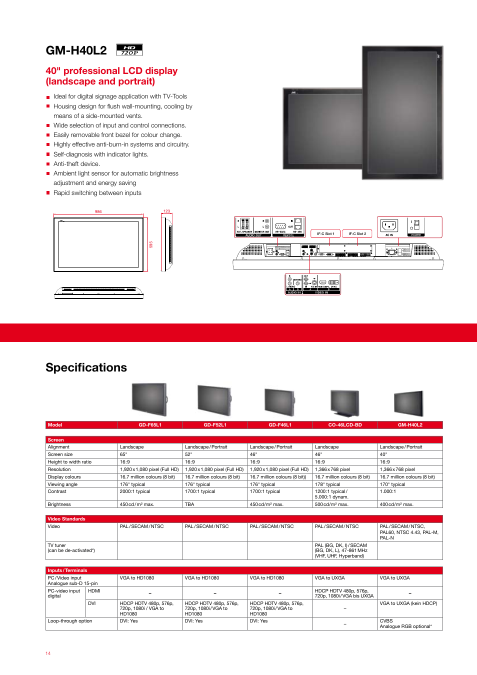 Gm-h40l2, Specifications | JVC CO-46LCD-BD User Manual | Page 14 / 16