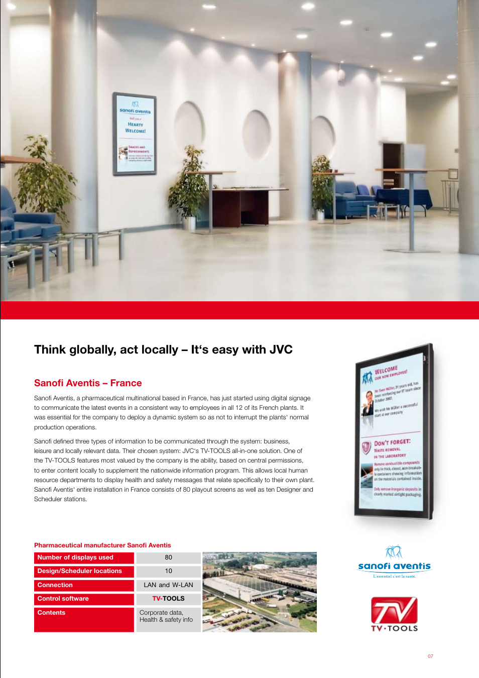 Think globally, act locally – it‘s easy with jvc, Sanofi aventis – france | JVC CO-46LCD-BD User Manual | Page 7 / 16