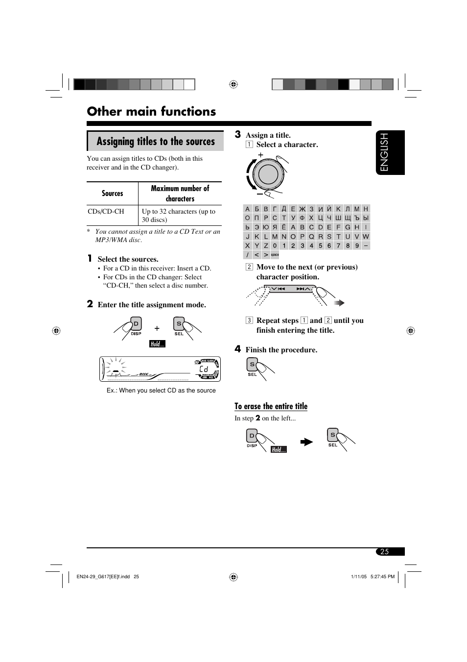 Other main functions, Assigning titles to the sources, English | JVC GET0266-003A User Manual | Page 67 / 84