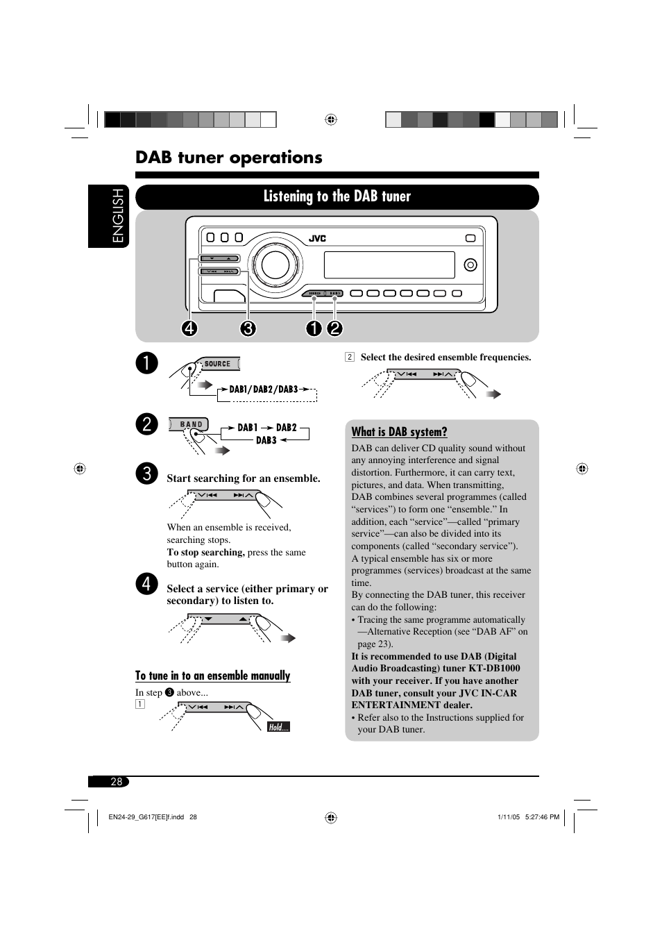 Dab tuner operations, Listening to the dab tuner | JVC GET0266-003A User Manual | Page 70 / 84