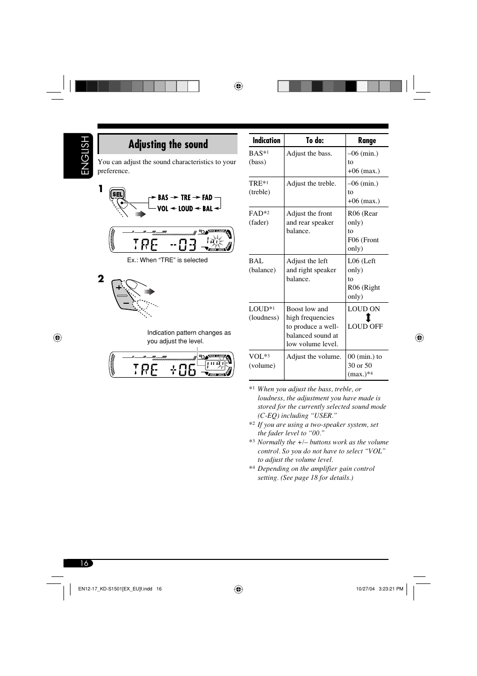 Adjusting the sound, English | JVC GET0287-003B User Manual | Page 16 / 26