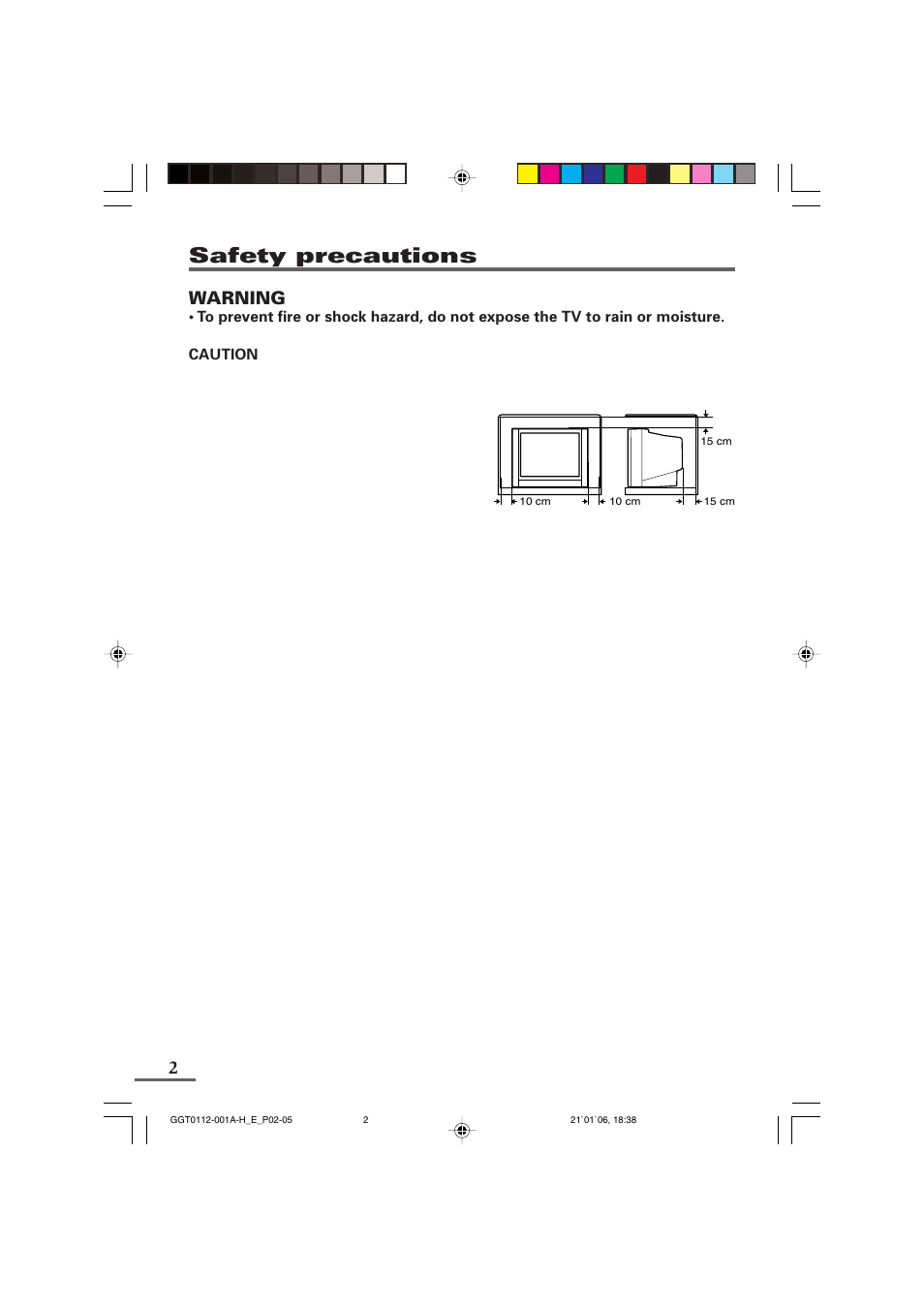 Safety precautions, Warning | JVC AV-1406FE User Manual | Page 2 / 40
