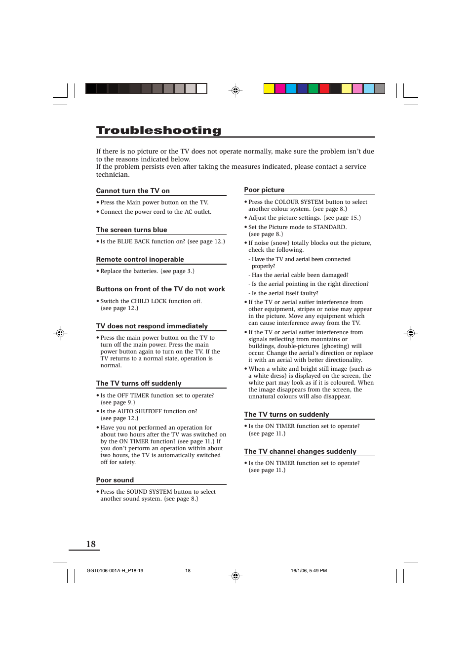 Troubleshooting | JVC AV-1406FE User Manual | Page 38 / 40