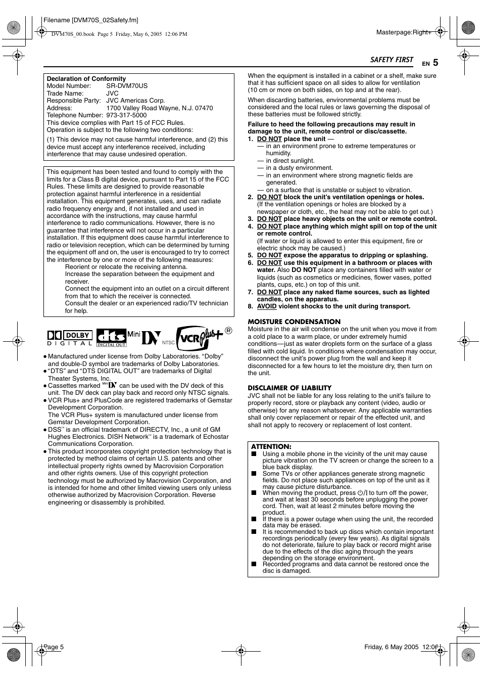 JVC SR-DVM70US User Manual | Page 5 / 92