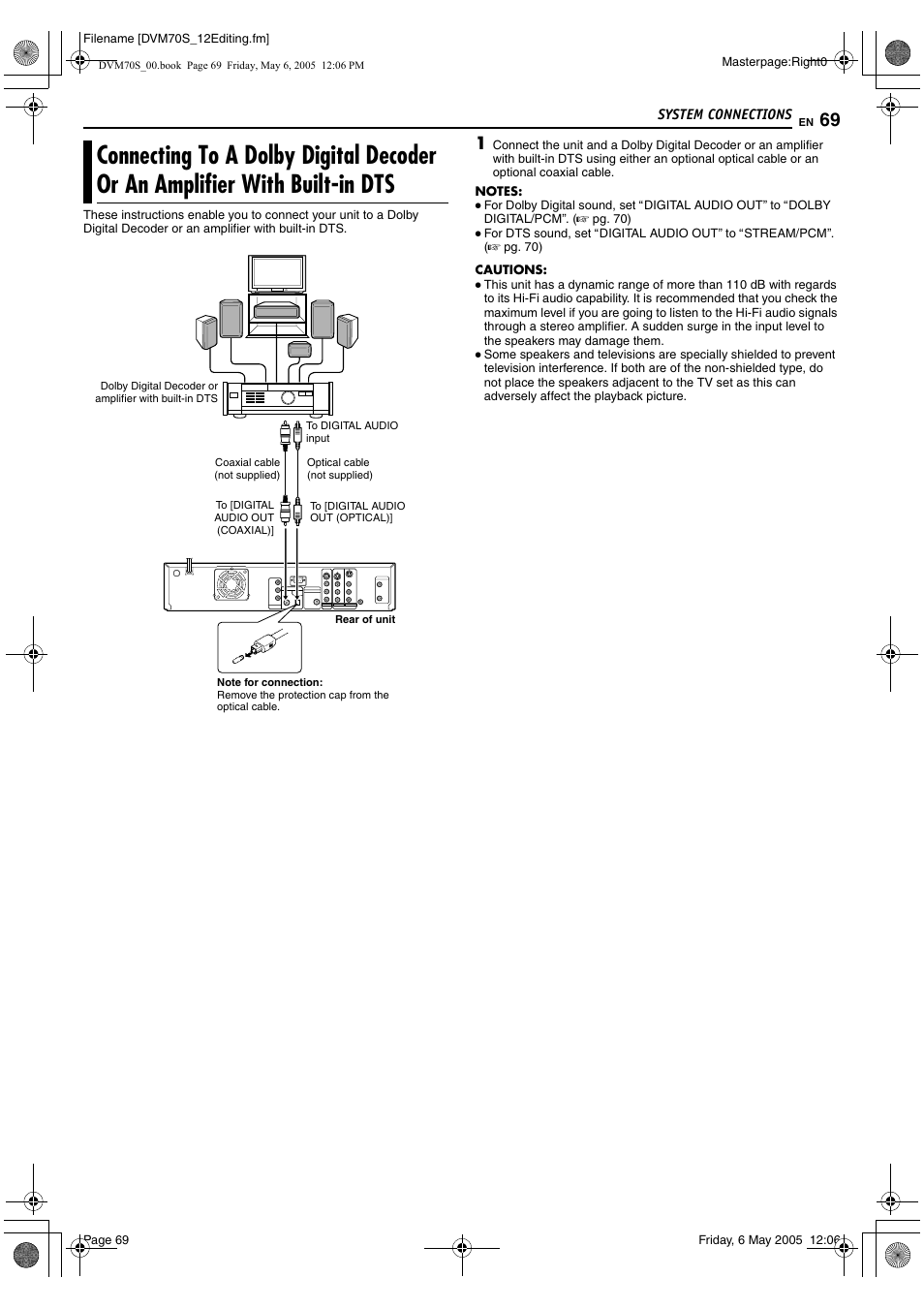 System connections, With built-in dts | JVC SR-DVM70US User Manual | Page 69 / 92