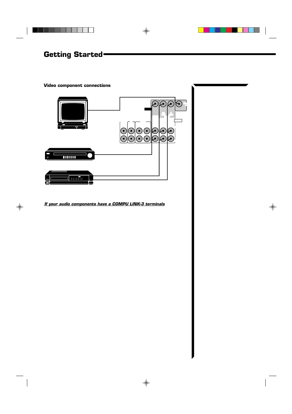 9getting started, Video component connections, Tv to video input | JVC RX-554VBK User Manual | Page 12 / 44