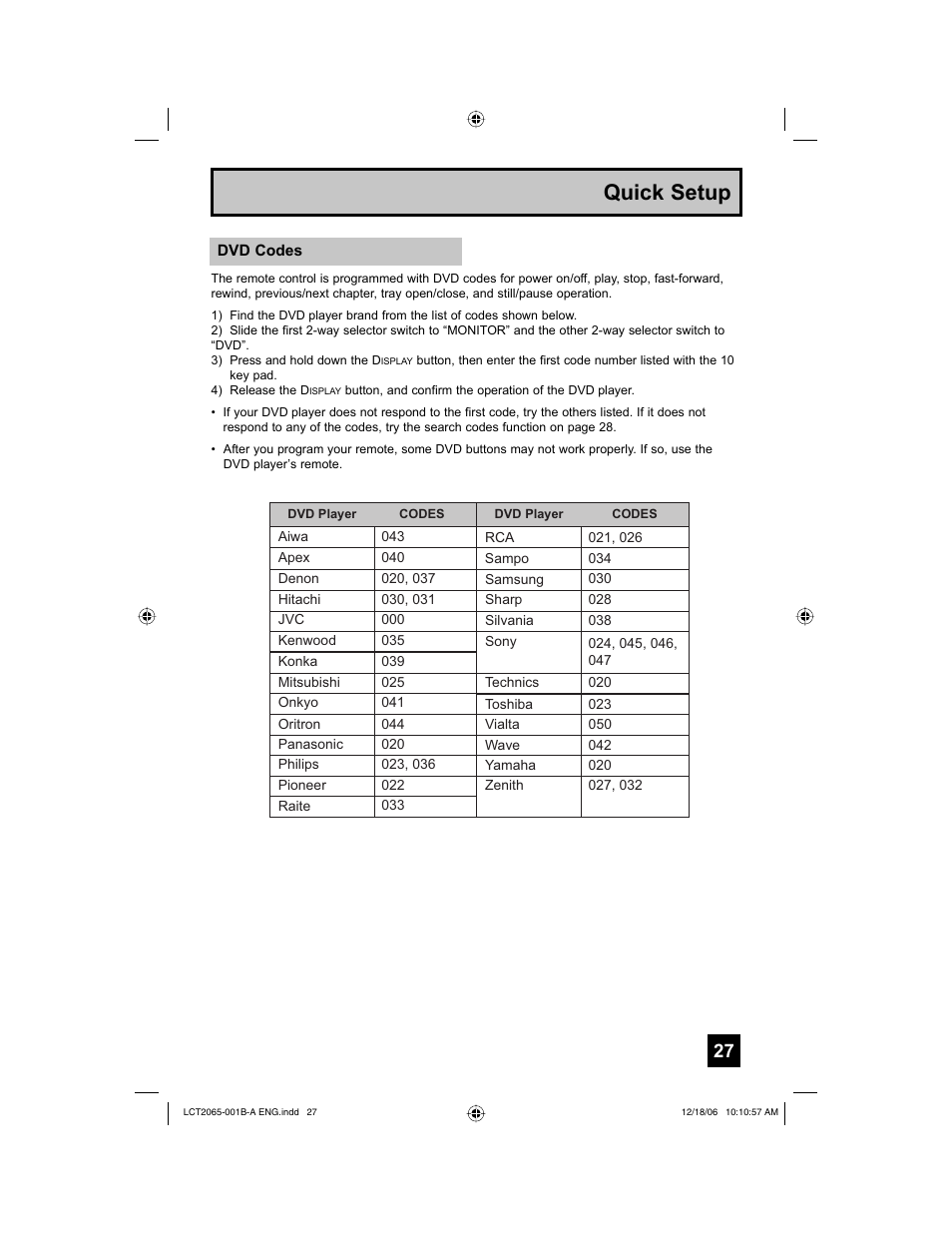 Quick setup | JVC HD-61G587 User Manual | Page 27 / 72