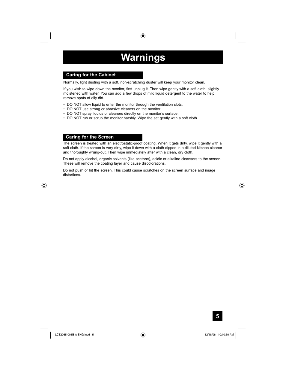 Warnings | JVC HD-61G587 User Manual | Page 5 / 72