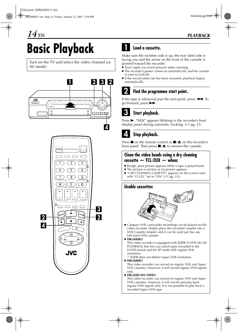 Basic playback | JVC HR-J280 User Manual | Page 14 / 52