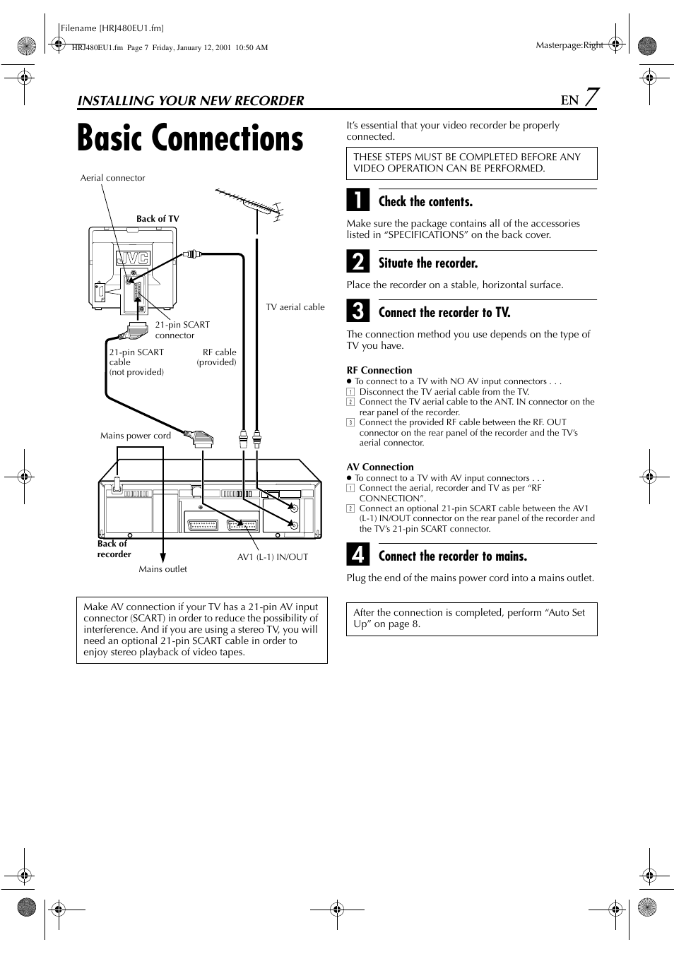 Basic connections | JVC HR-J280 User Manual | Page 7 / 52