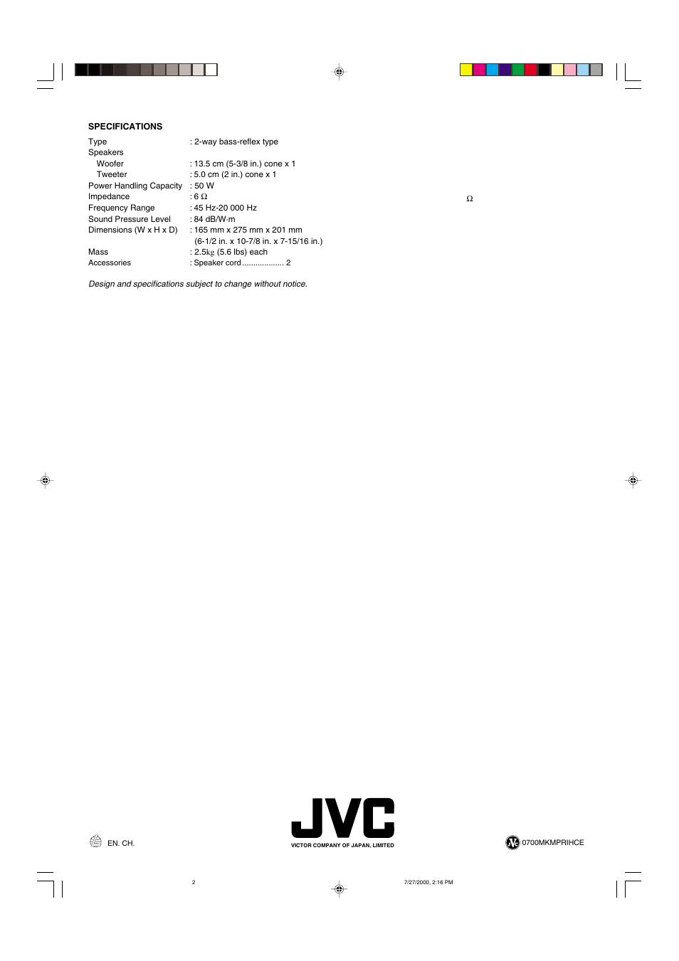 JVC SP-MXS6MD User Manual | Page 2 / 2