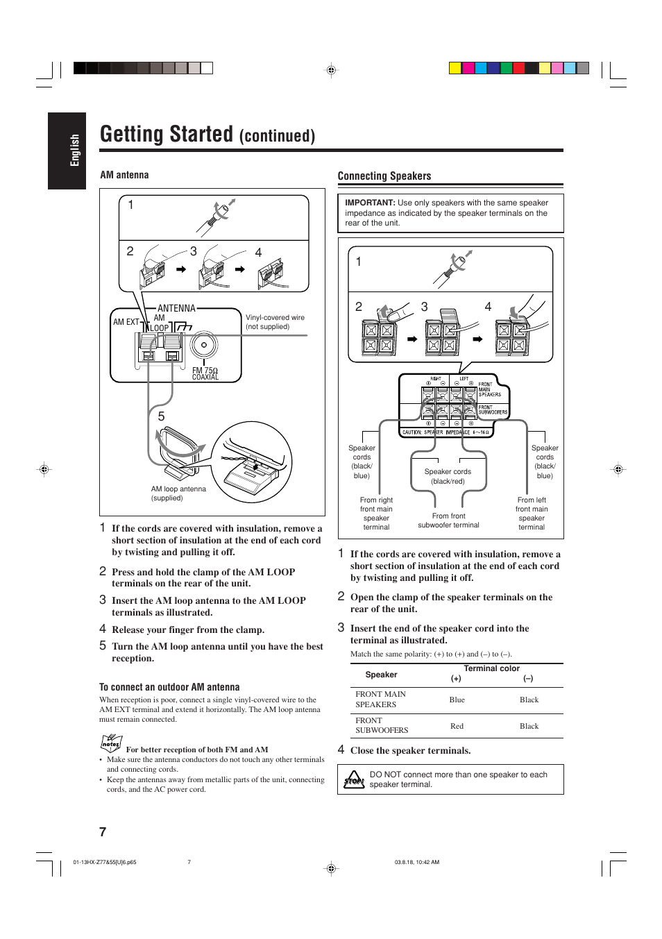 Getting started, Continued) | JVC CA-HXZ55D User Manual | Page 12 / 78