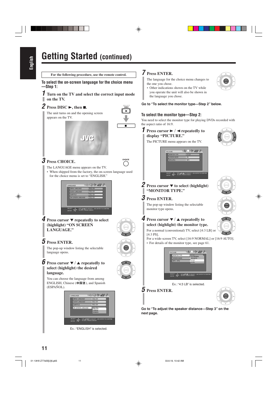 Getting started, Continued), English | JVC CA-HXZ55D User Manual | Page 16 / 78