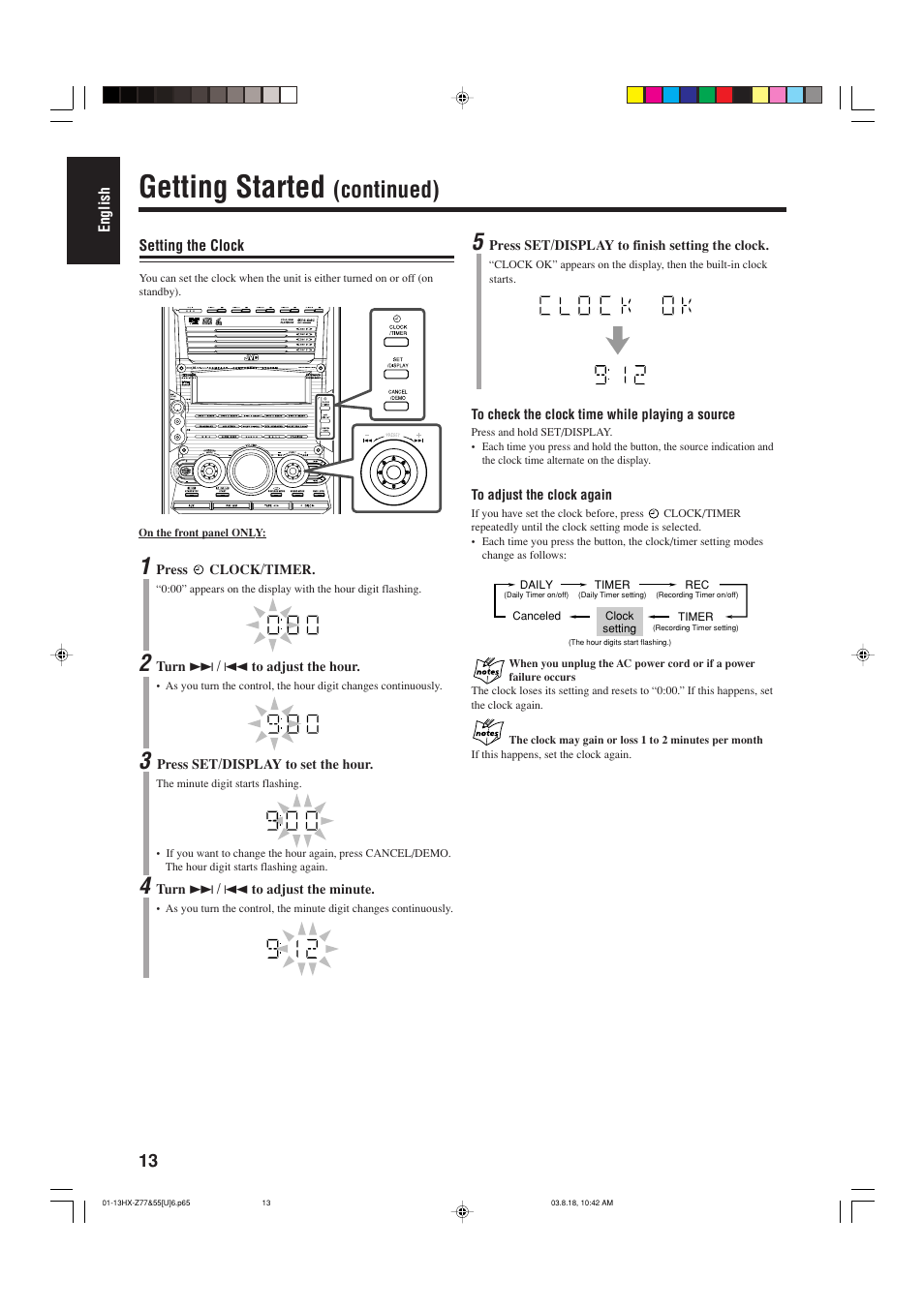 Getting started, Continued) | JVC CA-HXZ55D User Manual | Page 18 / 78