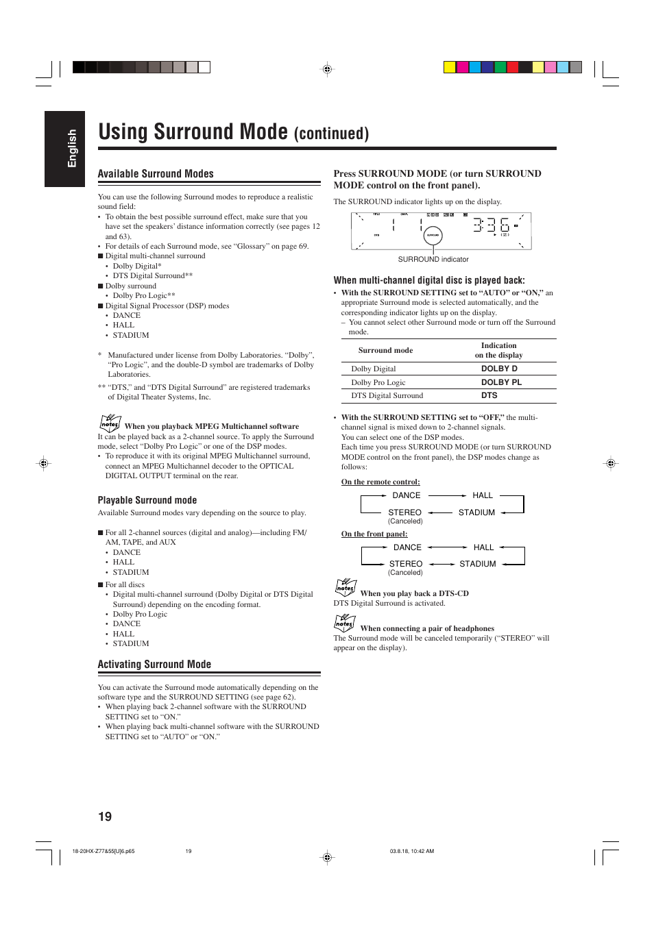 Using surround mode, Continued) | JVC CA-HXZ55D User Manual | Page 24 / 78