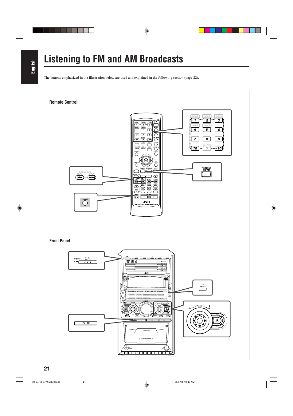 Listening to fm and am broadcasts | JVC CA-HXZ55D User Manual | Page 26 / 78