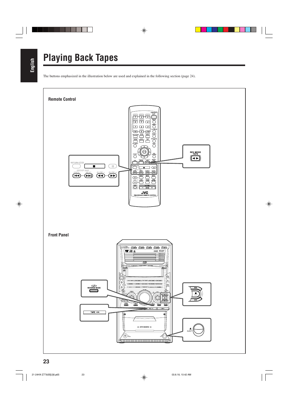 Playing back tapes | JVC CA-HXZ55D User Manual | Page 28 / 78