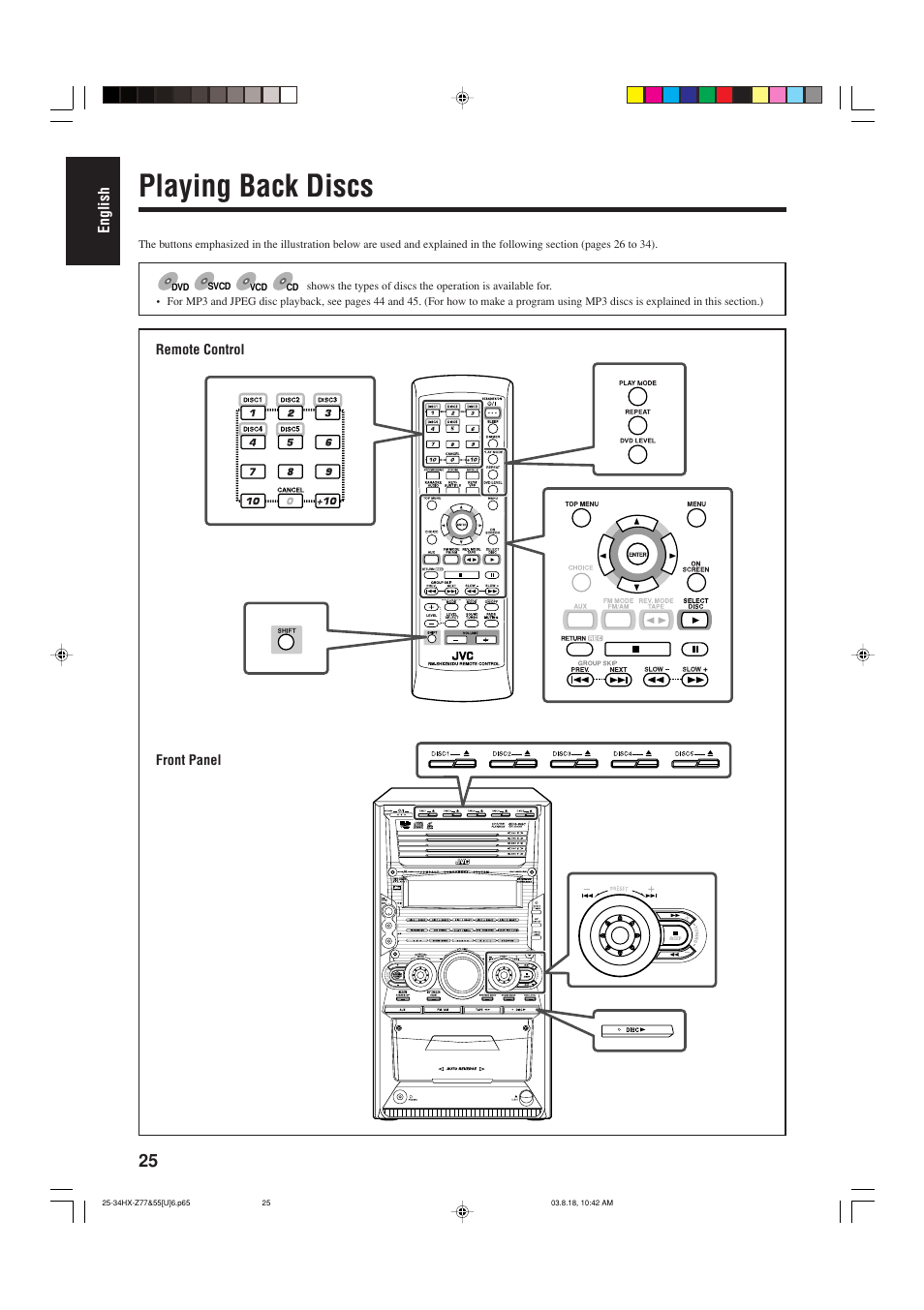 Playing back discs | JVC CA-HXZ55D User Manual | Page 30 / 78