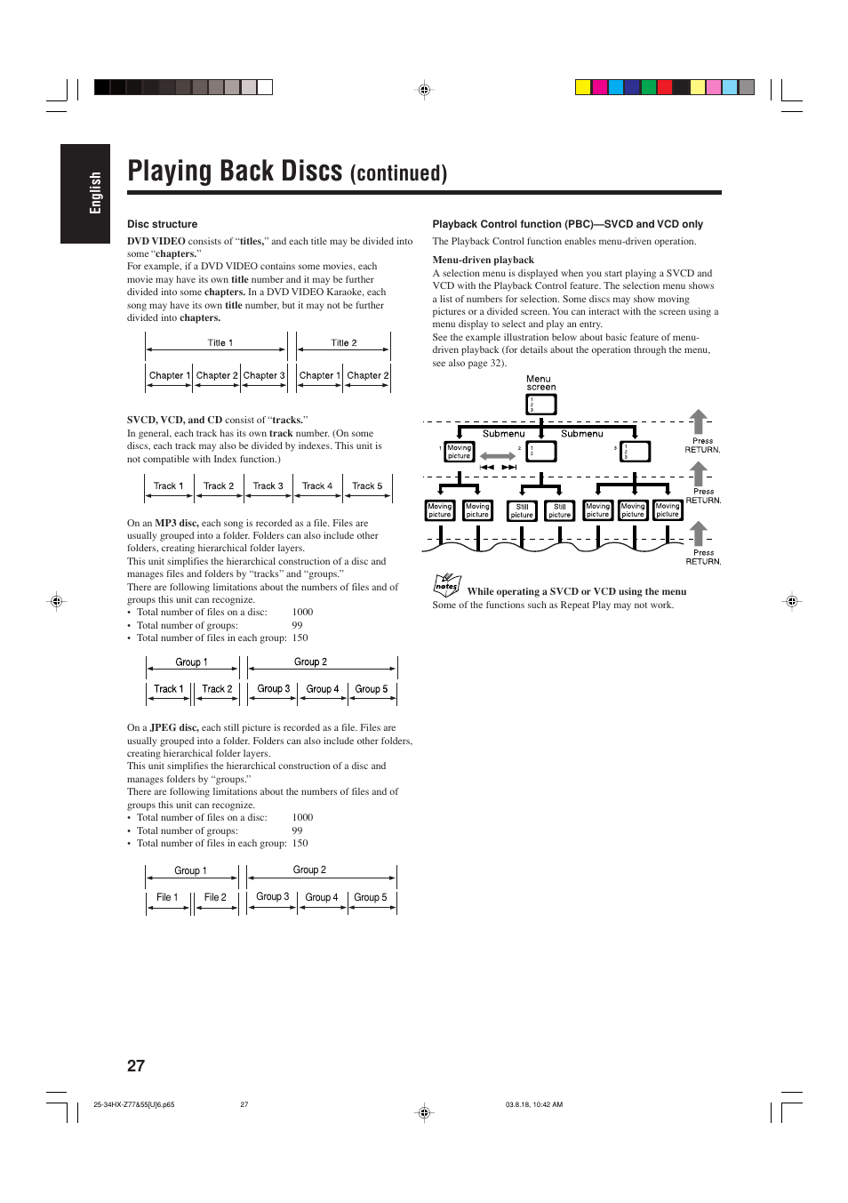 Playing back discs, Continued) | JVC CA-HXZ55D User Manual | Page 32 / 78