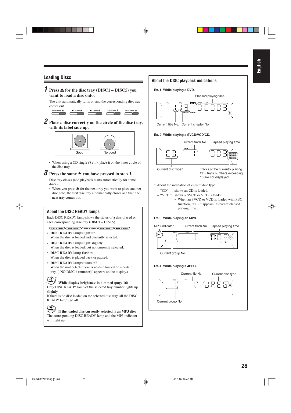 English, Loading discs | JVC CA-HXZ55D User Manual | Page 33 / 78