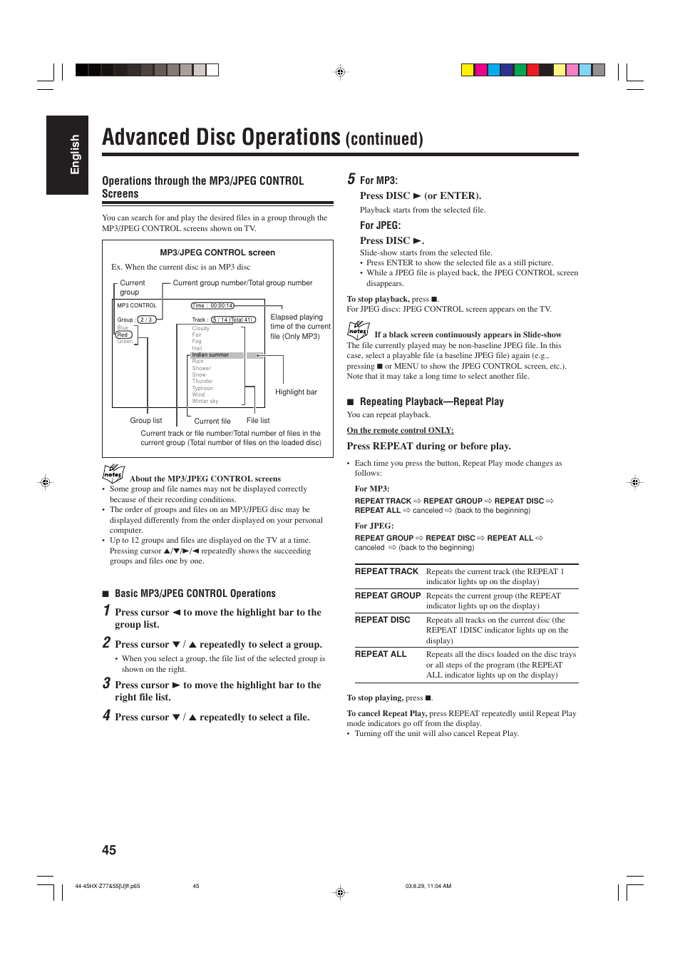 Advanced disc operations, Continued) | JVC CA-HXZ55D User Manual | Page 50 / 78