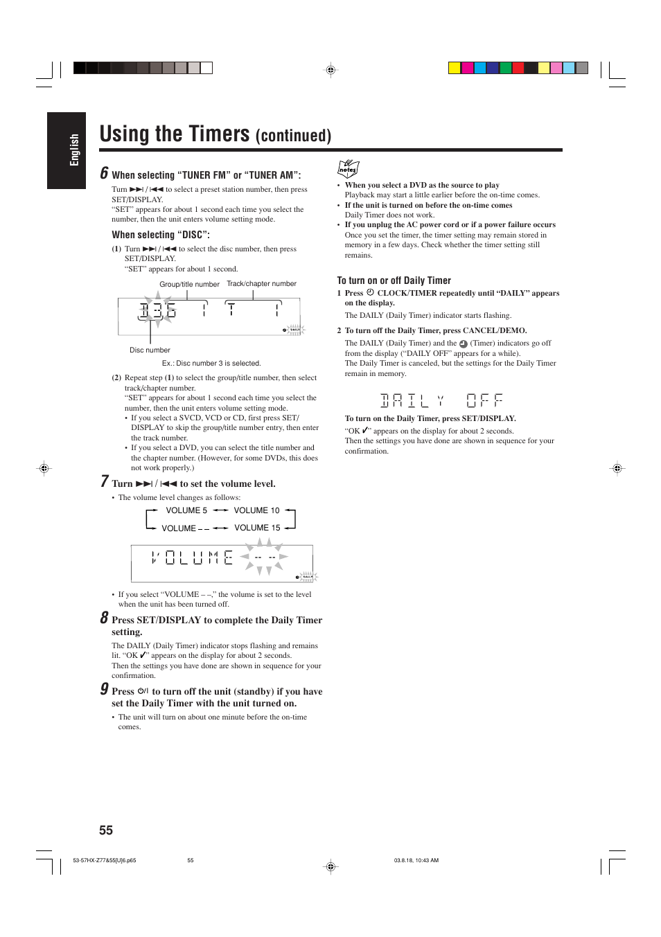 Using the timers, Continued) | JVC CA-HXZ55D User Manual | Page 60 / 78