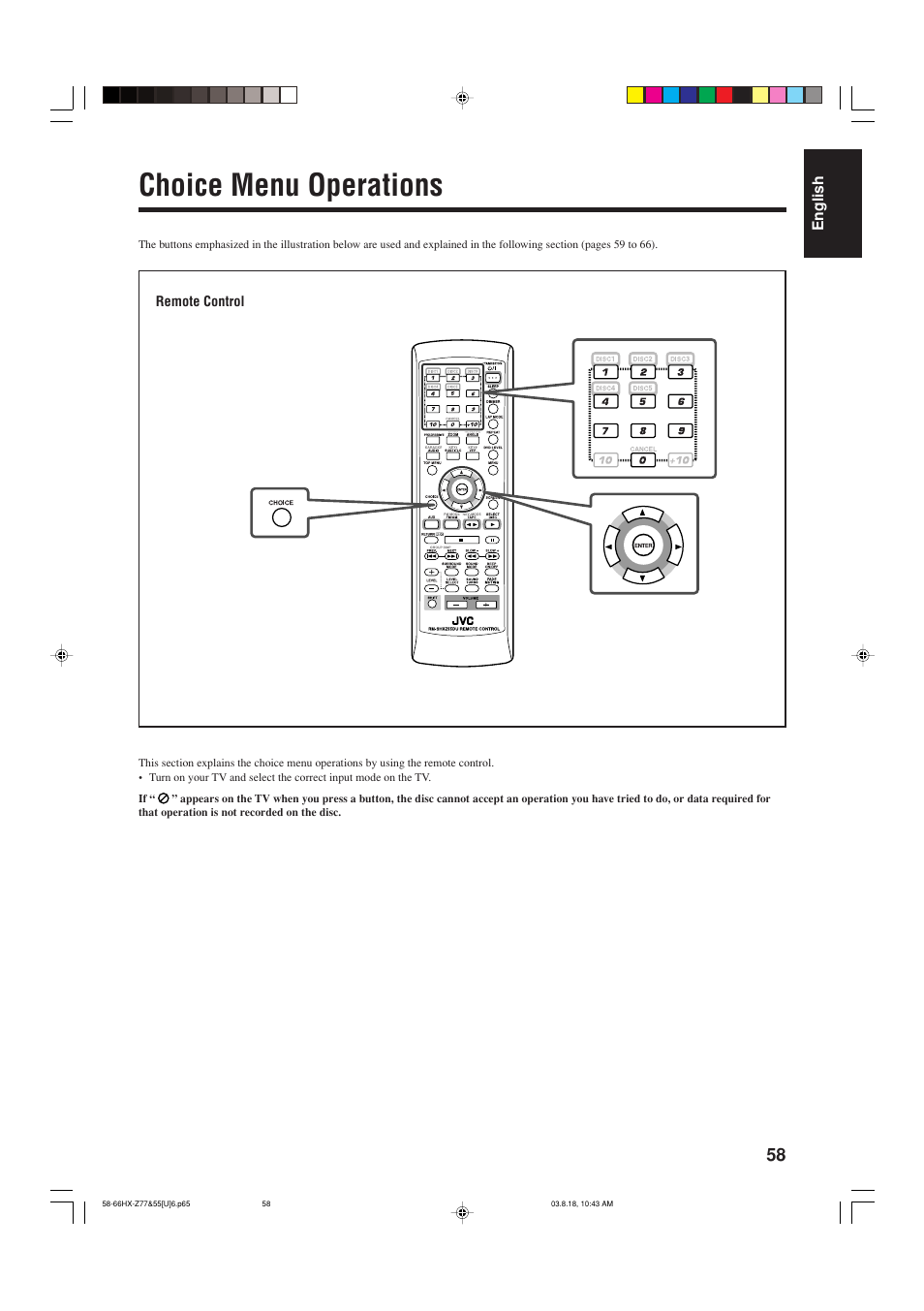 Choice menu operations | JVC CA-HXZ55D User Manual | Page 63 / 78
