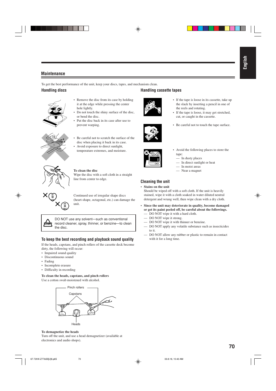 English, Maintenance | JVC CA-HXZ55D User Manual | Page 75 / 78