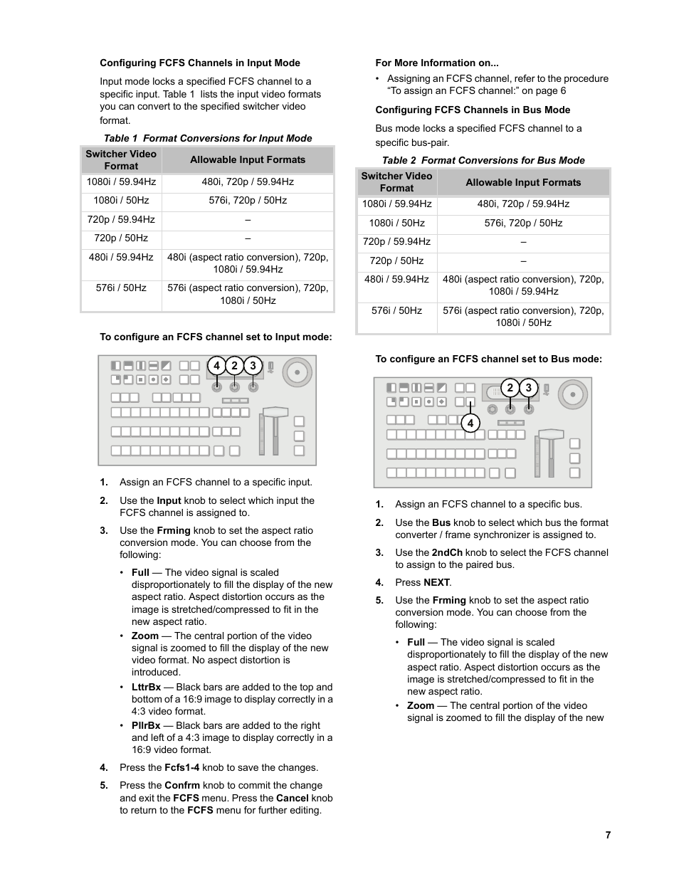 Configuring fcfs channels in input mode, To configure an fcfs channel set to input mode, Configuring fcfs channels in bus mode | To configure an fcfs channel set to bus mode | JVC KM-H3000E User Manual | Page 13 / 56