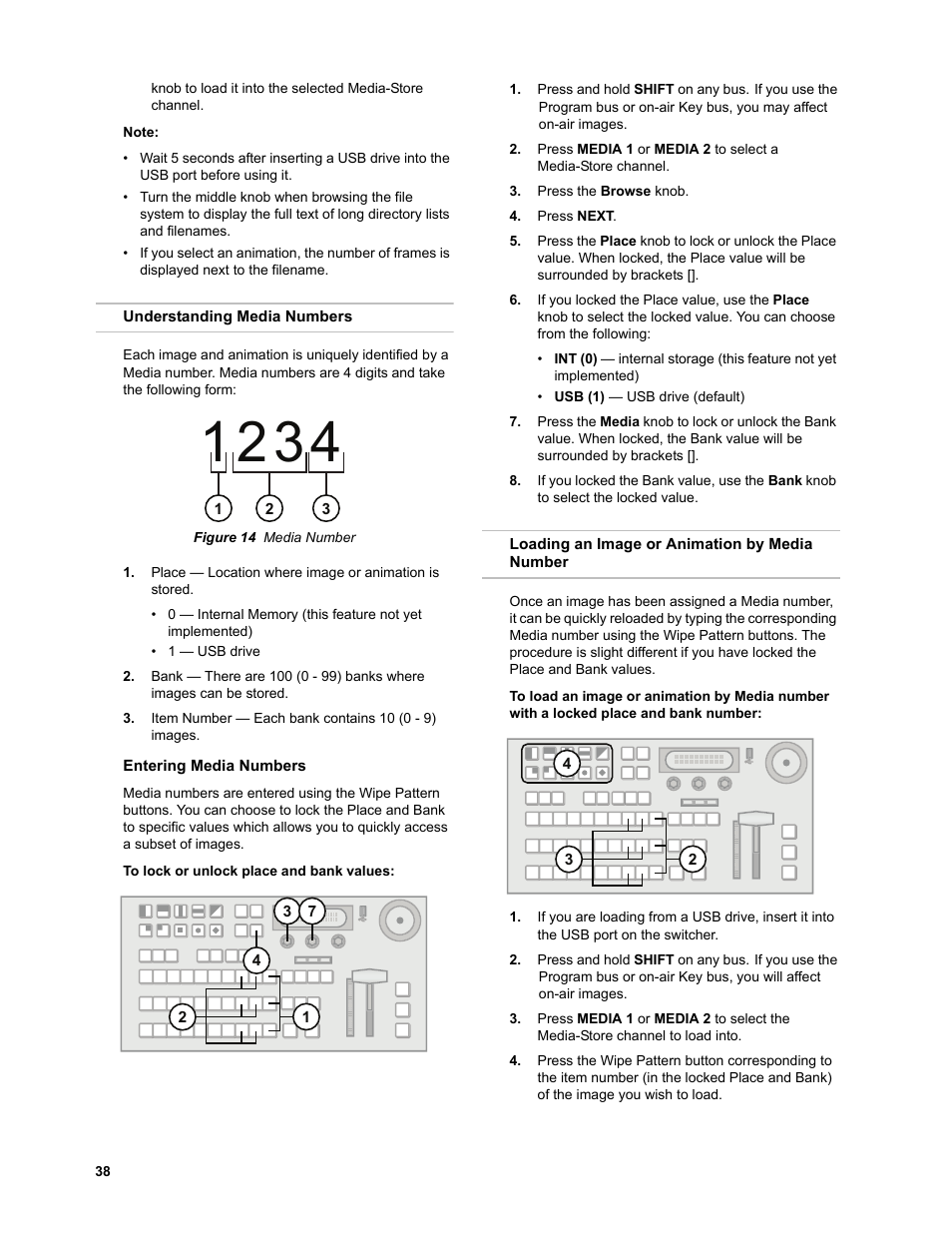 Understanding media numbers, Entering media numbers, To lock or unlock place and bank values | Loading an image or animation by media number | JVC KM-H3000E User Manual | Page 44 / 56