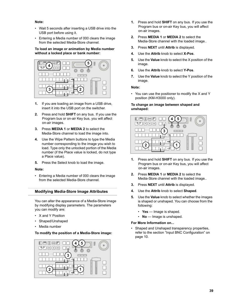 Modifying media-store image attributes, To modify the position of a media-store image, To change an image between shaped and unshaped | JVC KM-H3000E User Manual | Page 45 / 56