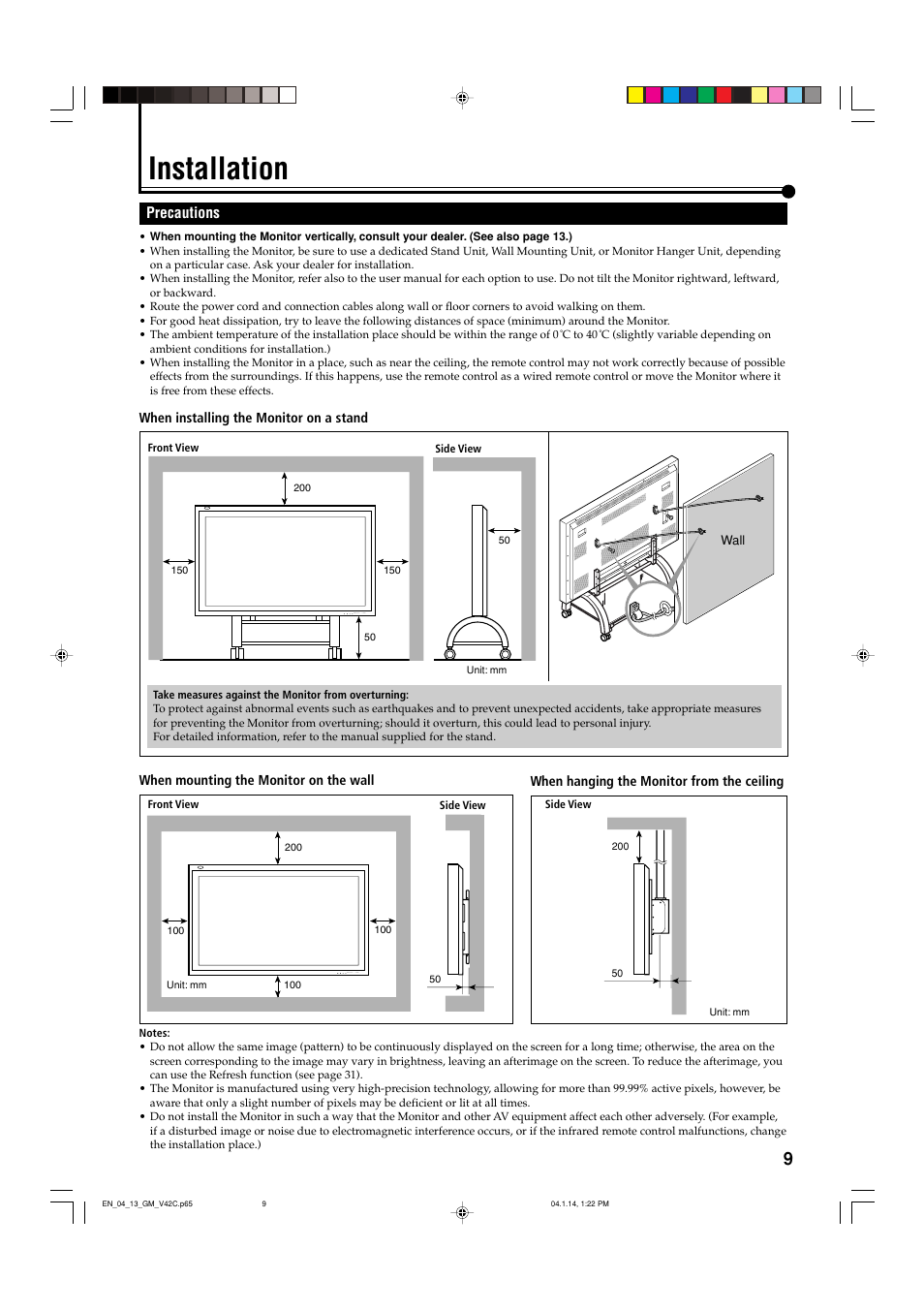 Installation, Precautions | JVC LCT1616-001A User Manual | Page 10 / 43