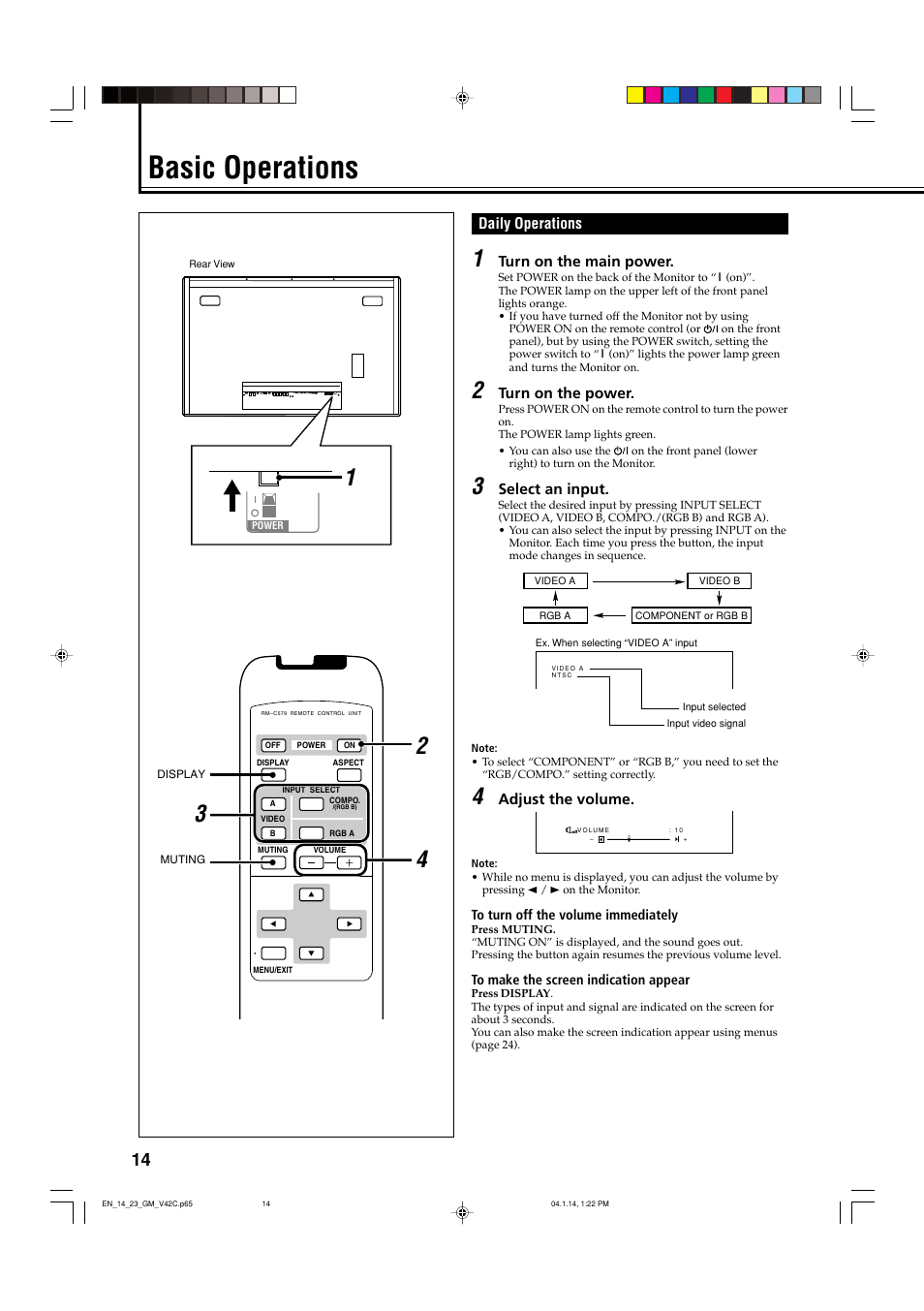 Basic operations, Daily operations | JVC LCT1616-001A User Manual | Page 15 / 43