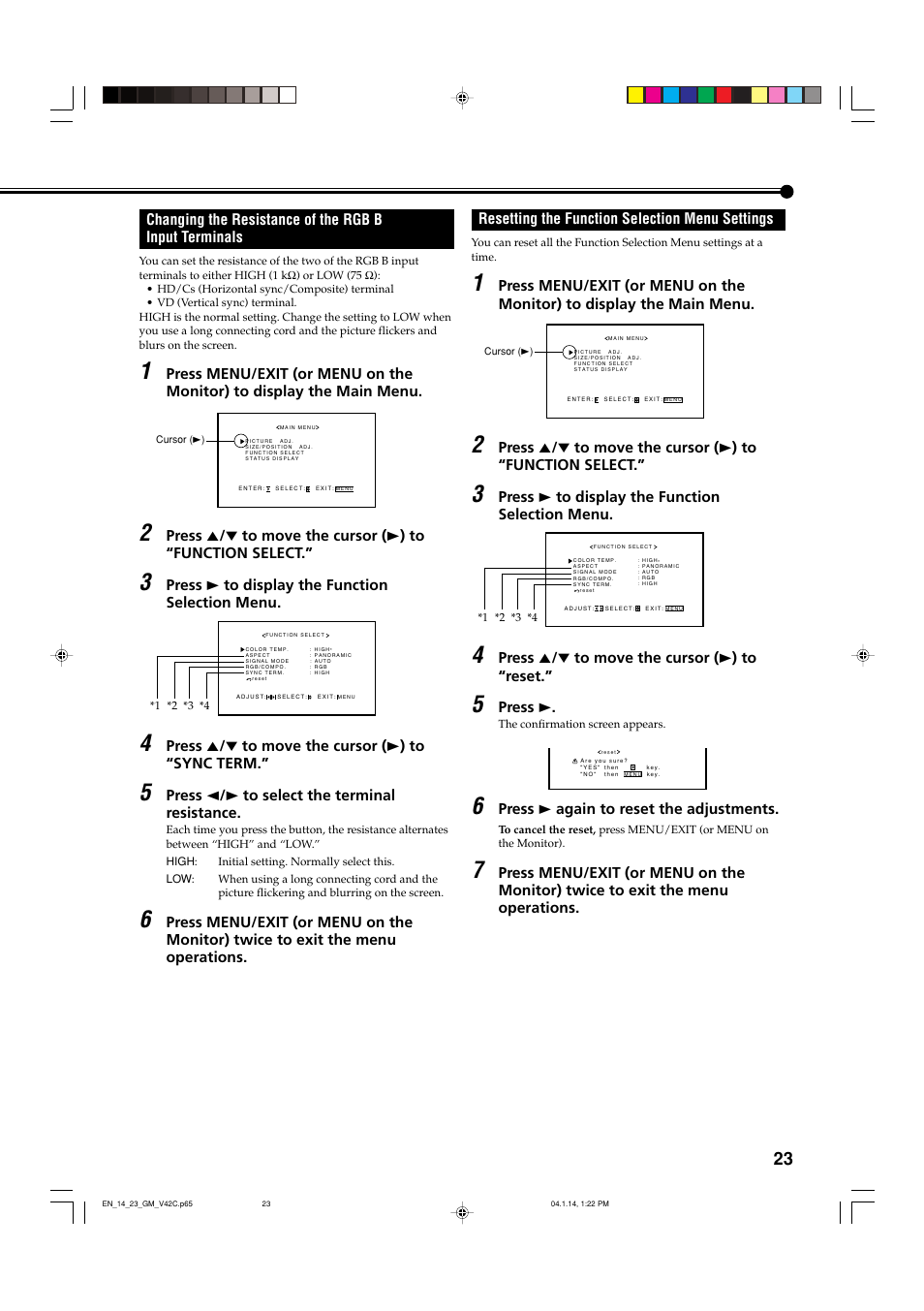 Resetting the function selection menu settings | JVC LCT1616-001A User Manual | Page 24 / 43