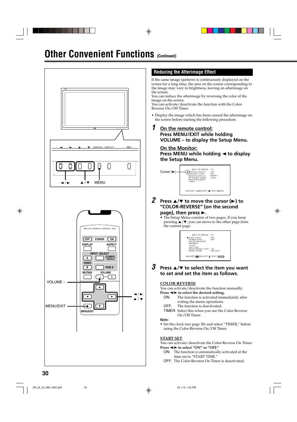 Reducing the afterimage effect, Other convenient functions | JVC LCT1616-001A User Manual | Page 31 / 43