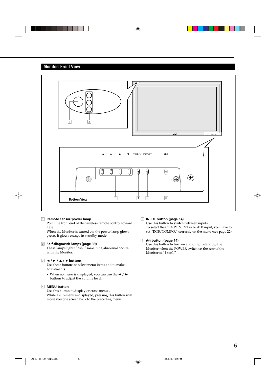 Monitor: front view | JVC LCT1616-001A User Manual | Page 6 / 43