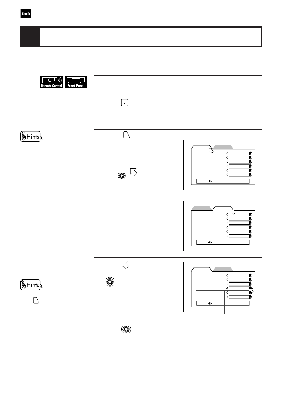 Selecting preferences, How to set preferences on the “preference” display, Press | Move to select the item you want to set by using, Press to select the setting you want | JVC XV-501BK User Manual | Page 54 / 104