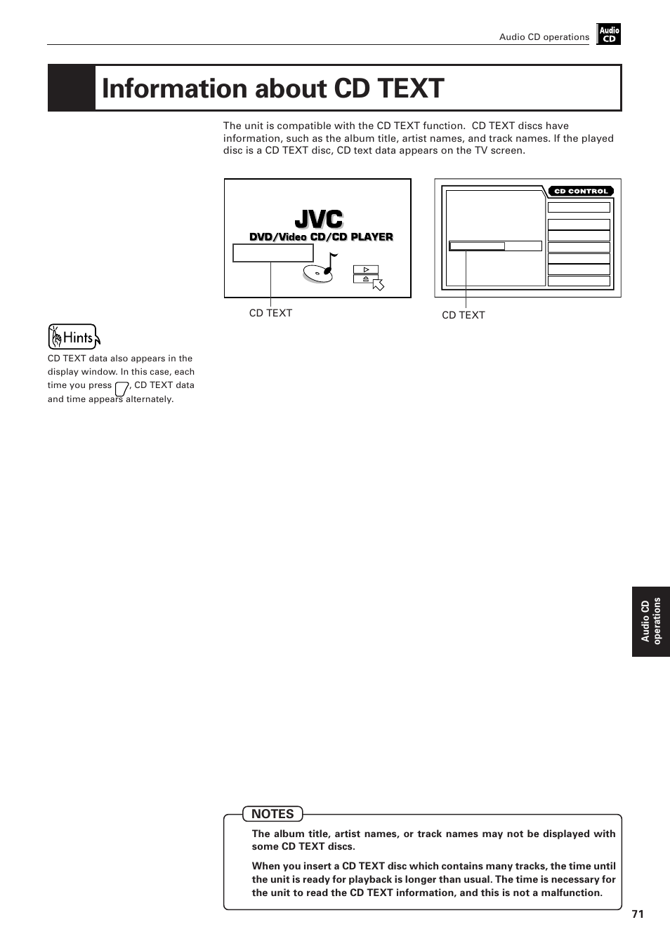 Information about cd text | JVC XV-501BK User Manual | Page 75 / 104