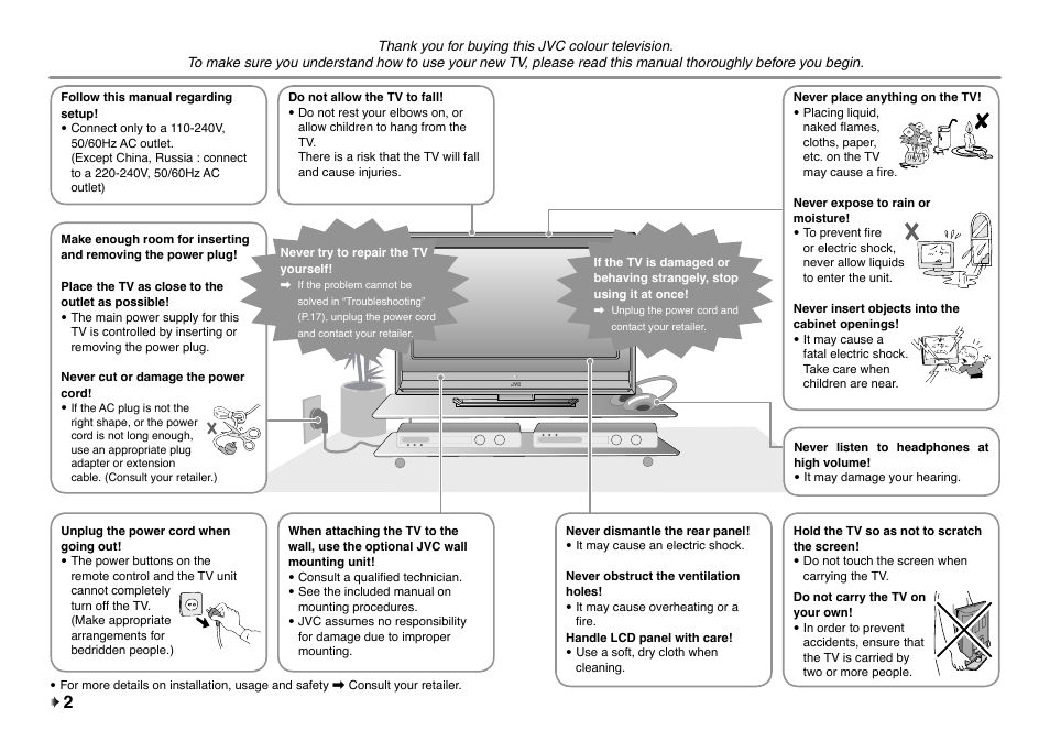 Safety precautions | JVC LT-32EX17 User Manual | Page 2 / 20