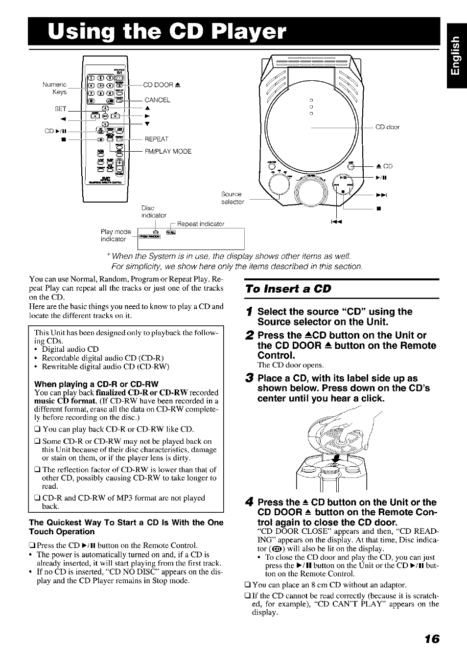 Using the cd player | JVC FS-X 3 User Manual | Page 19 / 33