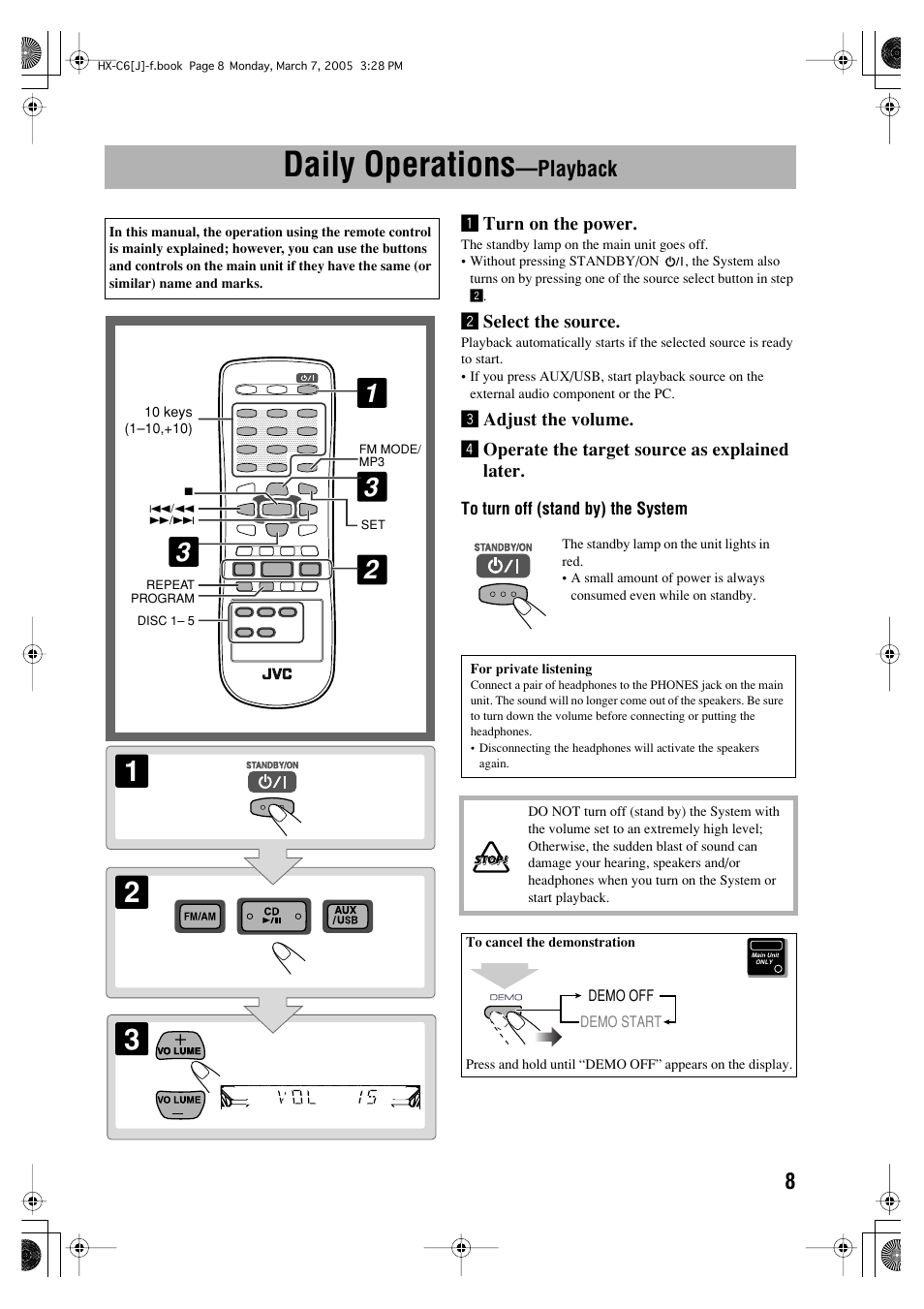 Daily operations-playback, Daily operations, Playback | JVC CA-HXC6 User Manual | Page 11 / 28