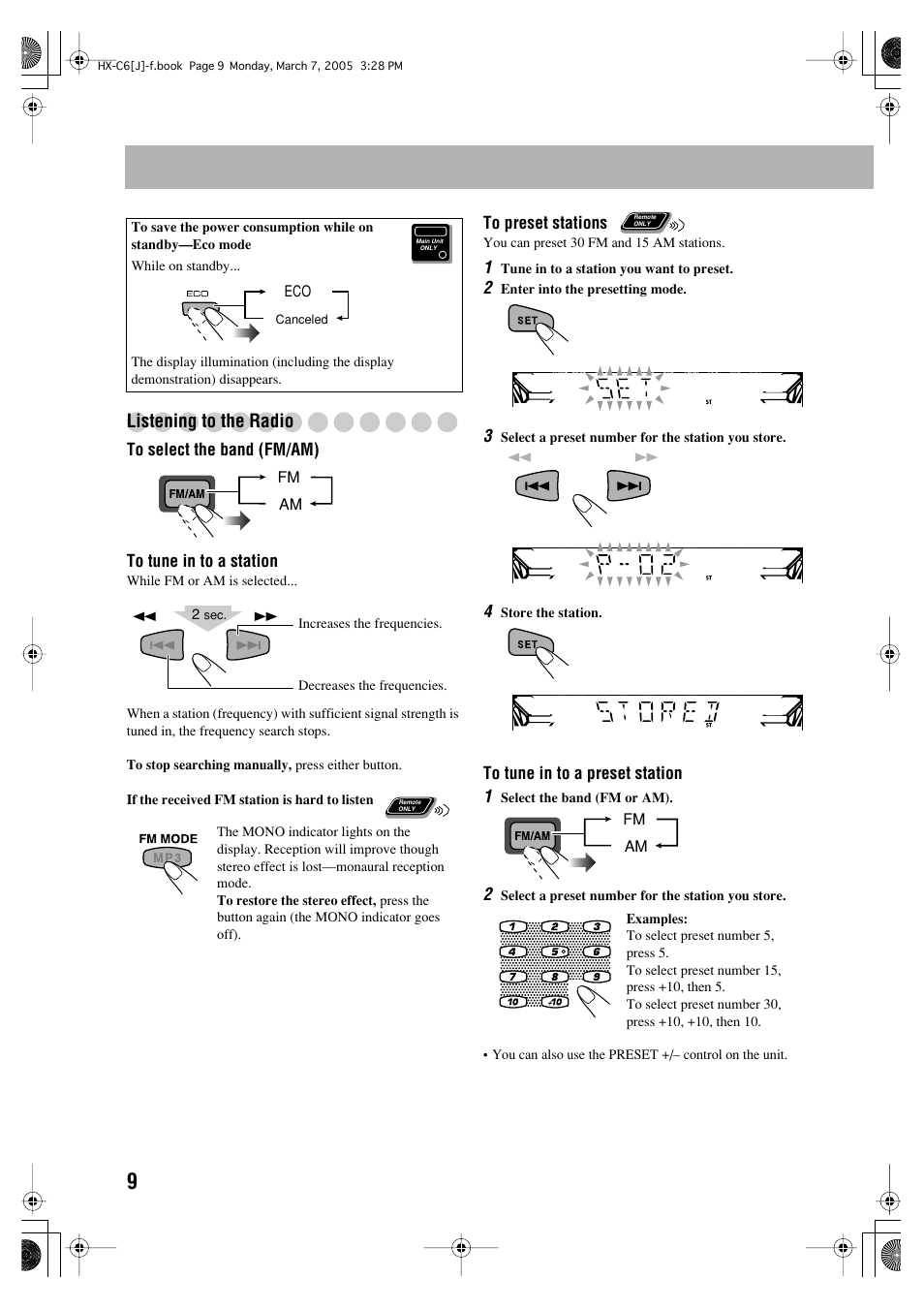 Listening to the radio | JVC CA-HXC6 User Manual | Page 12 / 28