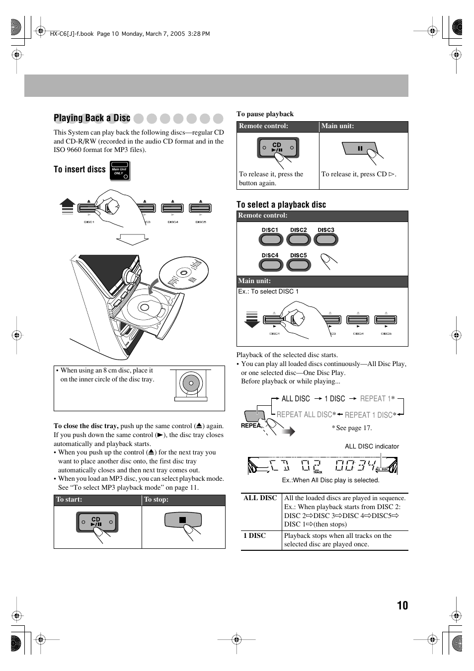 Playing back a disc | JVC CA-HXC6 User Manual | Page 13 / 28