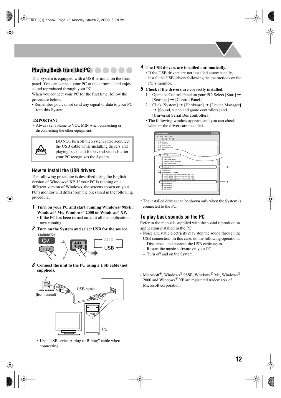 Playing back from the pc | JVC CA-HXC6 User Manual | Page 15 / 28