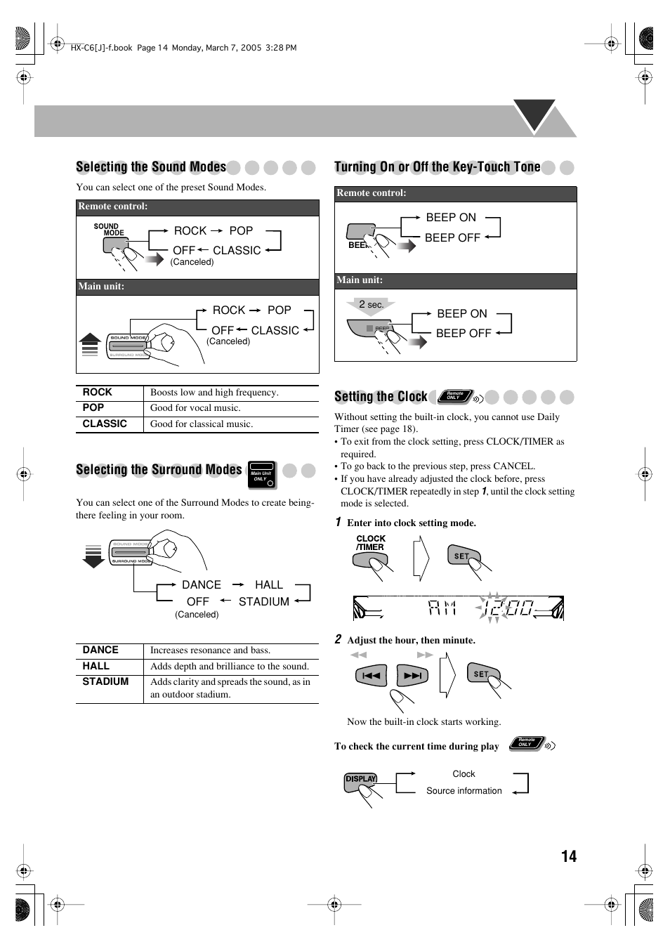 Selecting the sound modes, Selecting the surround modes | JVC CA-HXC6 User Manual | Page 17 / 28