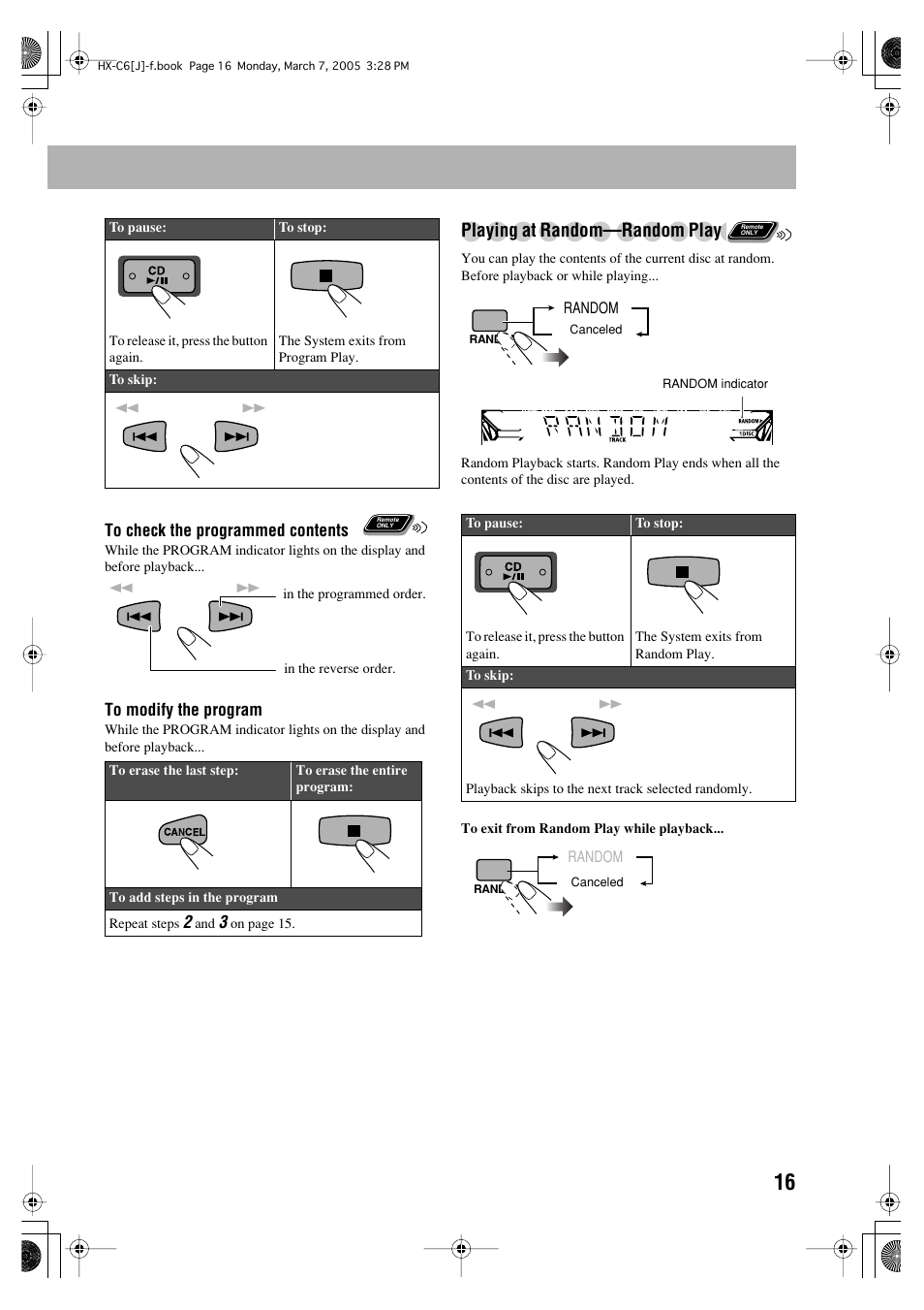 Playing at random—random play | JVC CA-HXC6 User Manual | Page 19 / 28