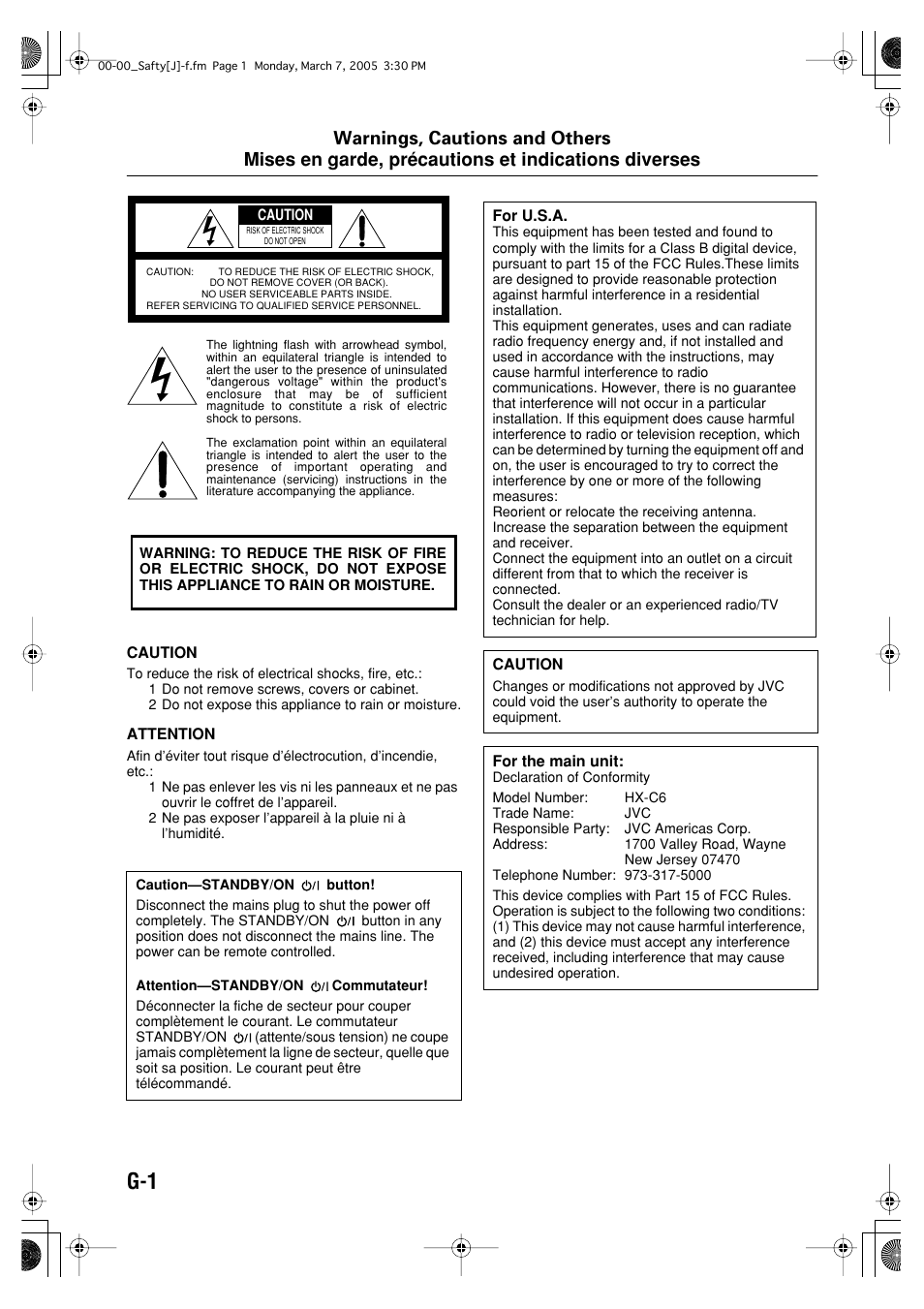 Warnings, cautions and others | JVC CA-HXC6 User Manual | Page 2 / 28